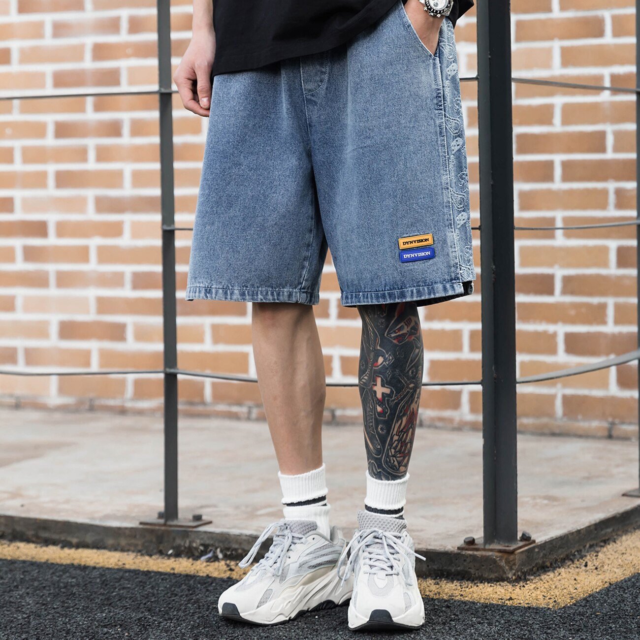 Summer Mens Denim Shorts Bandana Paisley Pattern Patchwork Short Jeans Streetwear Harajuku Hip Hop Shorts Pants