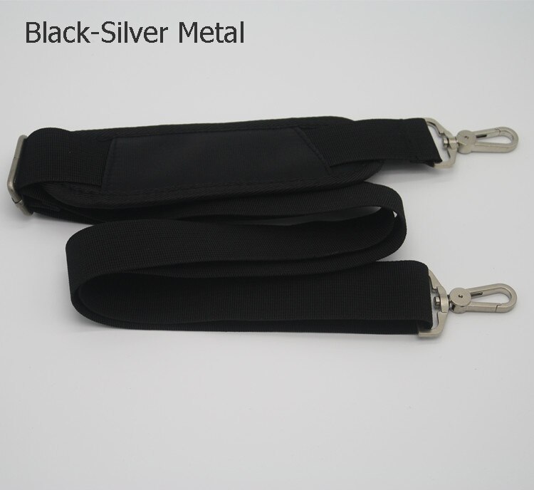 Correa de nailon de 3,8 cm de ancho para hombre, bolso de hombro largo, correas para ordenador portátil, bolso de reparación, correa de hombro, gancho potente KZ0395: Black-Sliver Metal