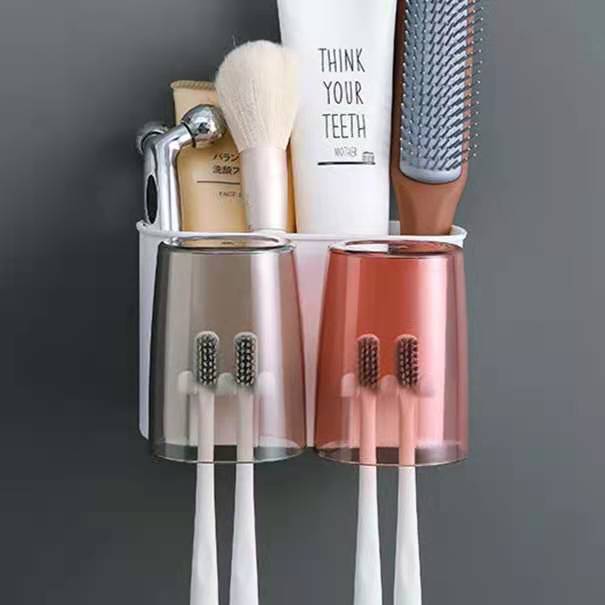 Tannbørsteholder veggsett tannbørstekopp munnskyllekopp tannkrempressetannkopp husholdningsvaskbordhylle: 2 rader