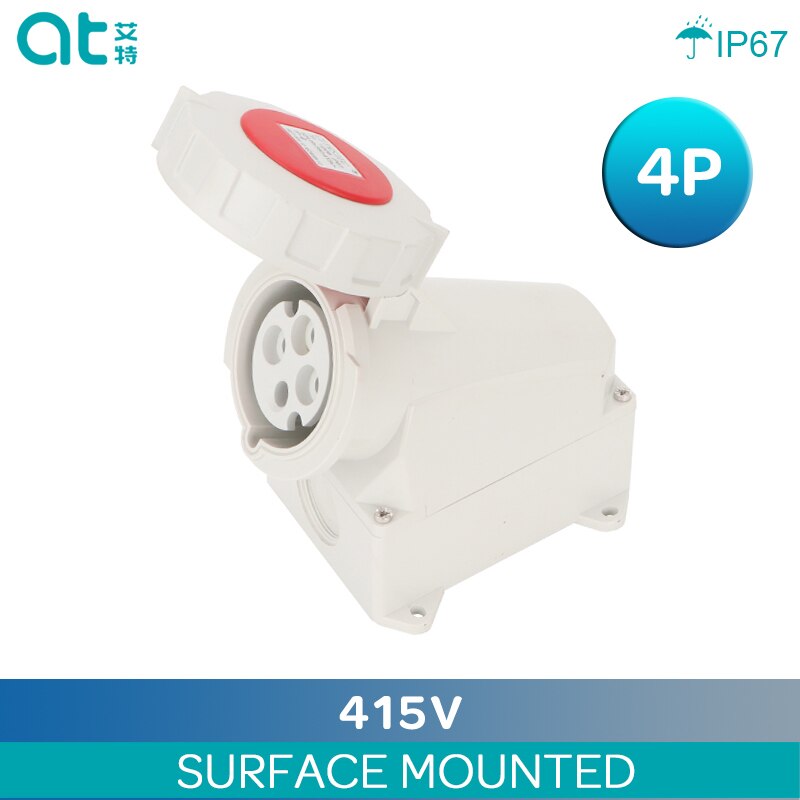 IP67 Waterproof Industry Power Socket 3 4 5 Pin 16A 32A Surface Mounted and Panel Mounted
