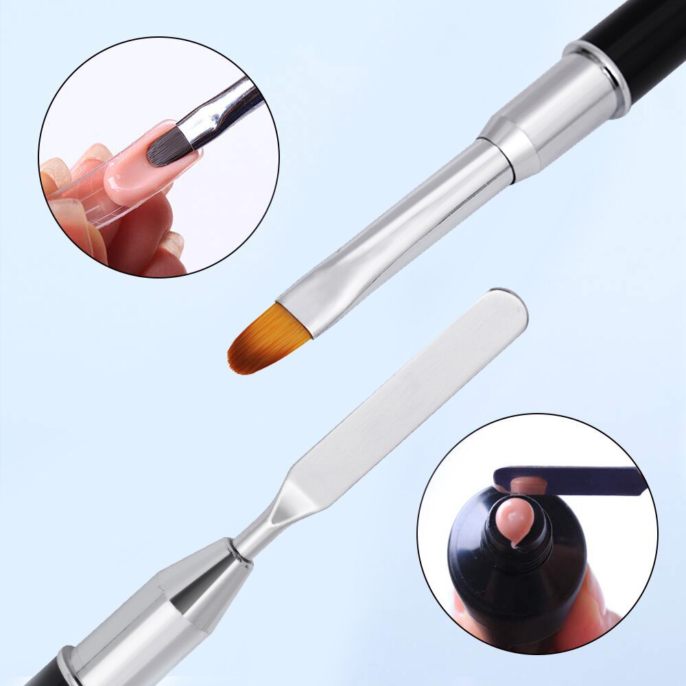TP Double-end Nail Art Gel Polish Brush Stick Nylon Kolinsky Hair Acrylic UV Gel Extensions Apply Slice Spatula Manicure Tool