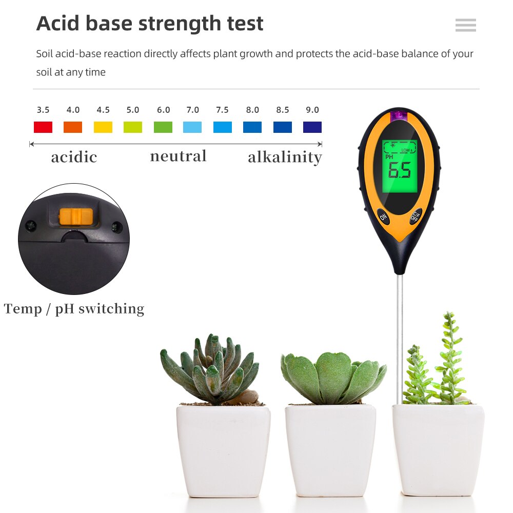 4 in 1 PH/Moisture/Temp/Soil Testers PH Meter plants moisture meter soil moisture sensor Acidity Measure Instrument 60% OFF