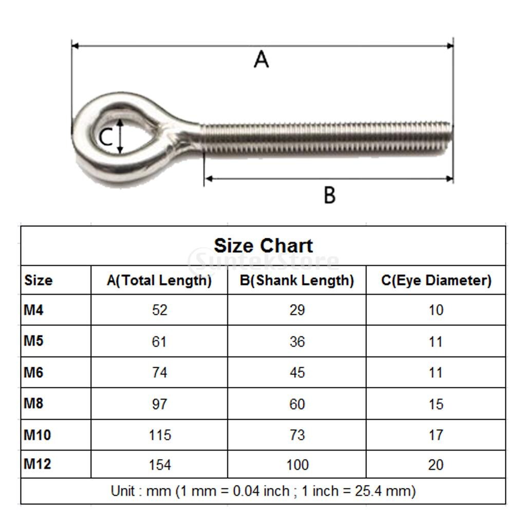 Heavy Duty 304 Stainless Steel Eyebolts Welded Eye Bolts Fastener Tool, Metric Thread M4 to M12, Tough &amp; No Rust