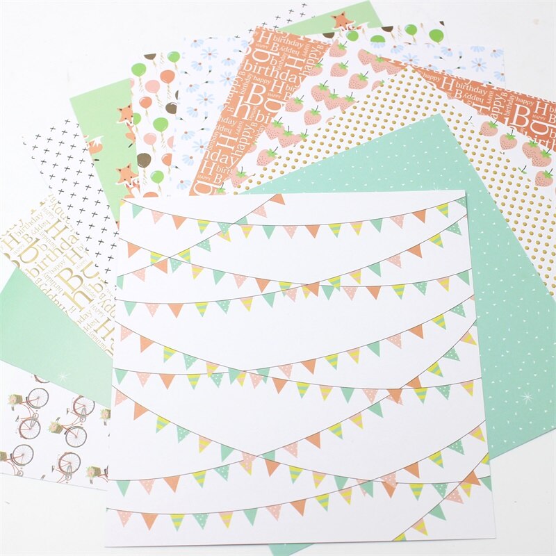 KSCRAFT 12pcs 6" Single-side Printed Birthday Party pattern papercraft art paper handmade scrapbooking kit set book
