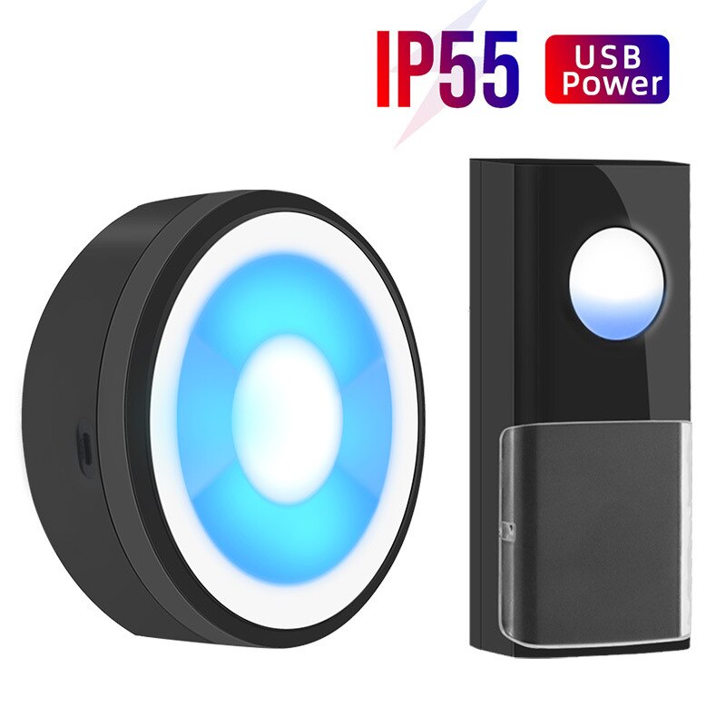 USB Powered IP55 Waterproof Wireless Smart Doorbell Door Bell Ring Chime Call 433MHZ LED Night Light Home Plug-Free: 01