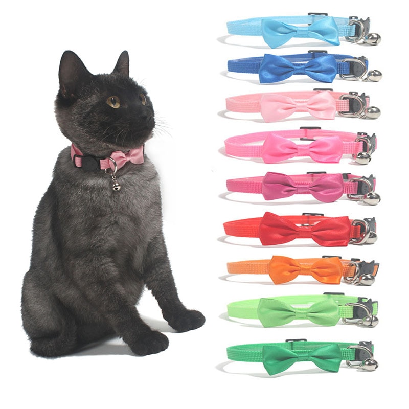 9 farver pet krave bowtie kat kraver med klokke justerbar sød nylon slips krave sikkerhedsspænde killing krave til kat