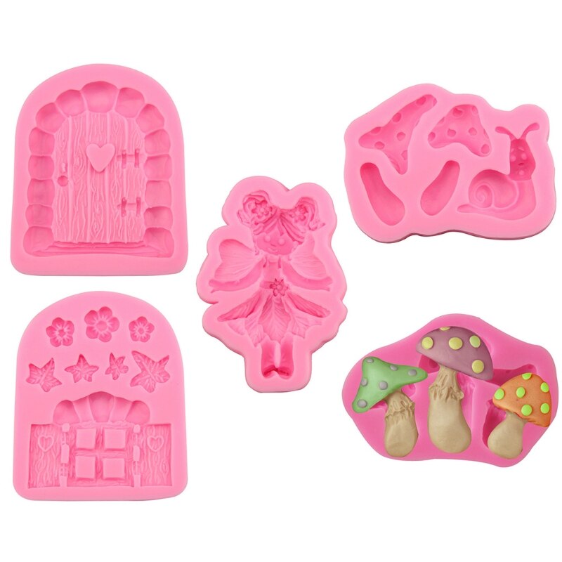 GXMA Handmade DIY Fairy Tale Wooden Door Wooden House Girl Snail Stone Wall Castle Modeling Fondant Silicone Mold Clay Gadget