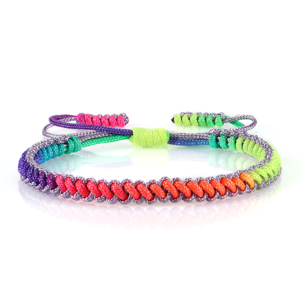 Lucky Colorful Rainbow Knots Braided Bracelet For Women Men Couple Handmade Adjustable Prayer Nylon Rope Bangles Travel