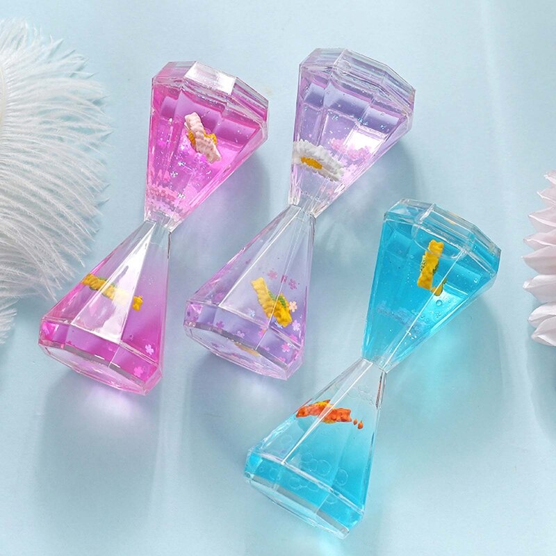 1PC Diamond Shaped Liquid Motion Bubbler Timer Daisy Floating Oil Hourglass for Sensory Fidget Calm Relaxing Desk Toys