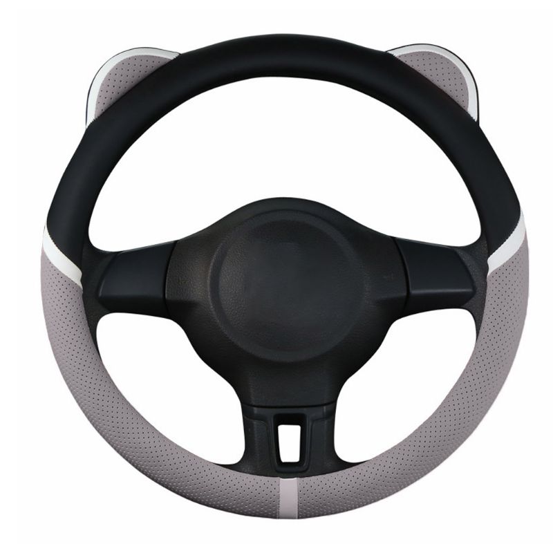 Schattige oortjes auto stuurhoes modieus antislip ademend meisjes vrouwen auto universele interieur decoratie onderdelen: Grijs