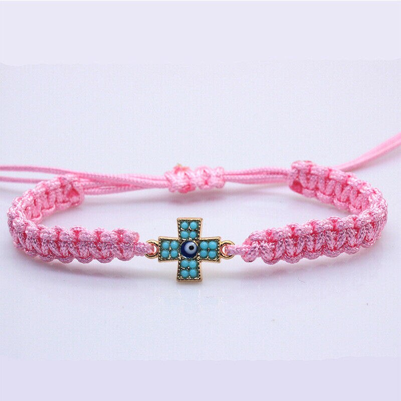 Mode Diy Rode Koord String Cross Charm Armband Geweven Touw Mannen Vrouwelijke Kralen Armbanden Bangle Chain: Pink