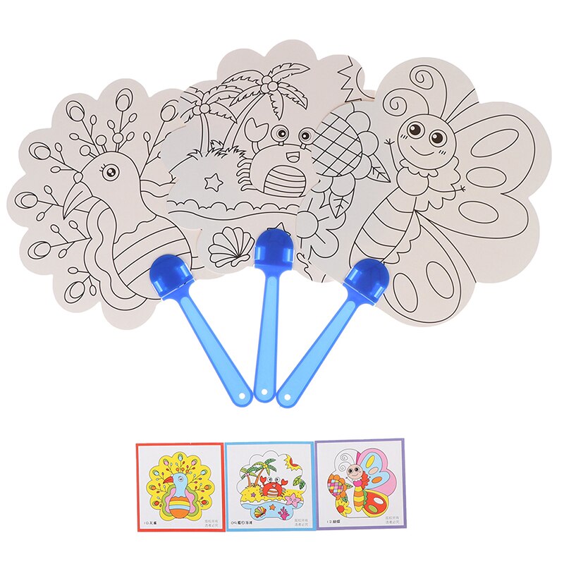 Ventilador de mano para colorear DIY, abanico de mano de dibujos animados para niños, Material de artesanía de Arte de papel para guardería, juguete de dibujo en preescolar, para niños