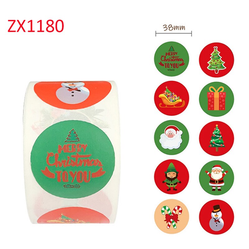 500 stk / rulle julemærkat 8 design mønster tegneserie klistermærke til børnelegetøj jul vandtæt klæbemærkater: Default Title