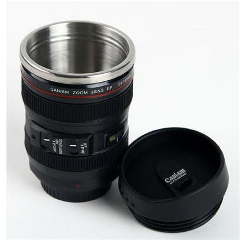 Neue 24-105MM Objektiv THERMOS Kamera Reise Kaffee Tee Tasse Becher Objektiv Kreative Tasse Edelstahl Gebürstet Liner schwarz