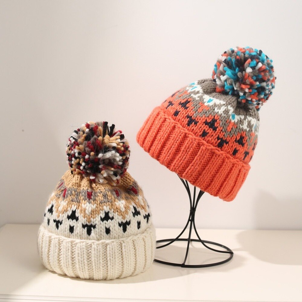 Kleurrijke Bont Pom Pom Gebreide Muts Kerst Hoed Met Bont Ballen Winter Wollen Hoed Unisex Warm Skullies Mutsen