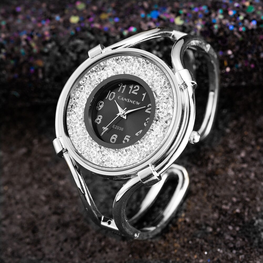 Women Bracelet Watch Diamond Lady Analog Quartz Clock Zegarek Damski Reloj Mujer Montre Femme Relogio: Silver Black