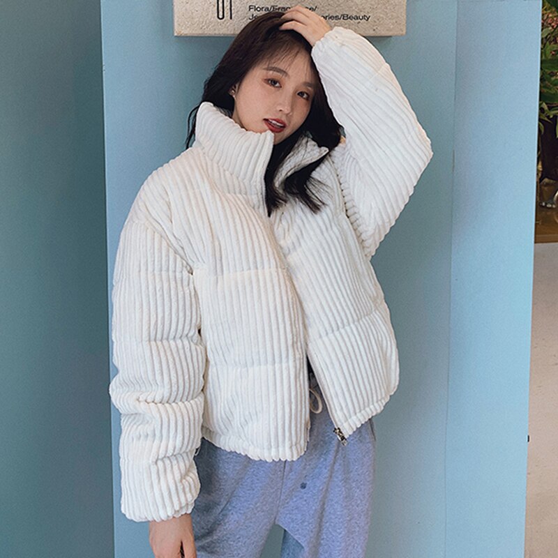 Lucyever-Chaqueta lisa de estilo coreano para mujer, Parkas de cuello alto en blanco y negro, abrigos cortos acolchados de algodón cálido para invierno,