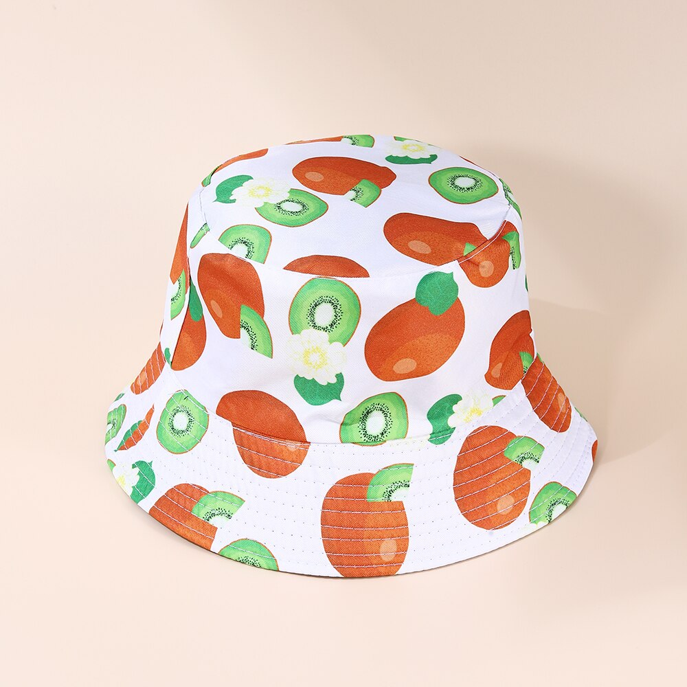 1pc- pack hattar sommargrönsaker frukttryck bucket hats för flickor hiphop solskyddshatt män kvinnor #39: Som bild 02