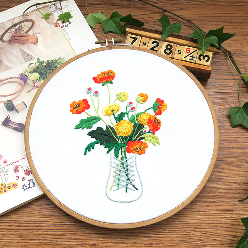 Kit de inicio de bordado de punto de cruz artesanal, cinta de flores, patrón de pintura, herramientas de hilos, decoración del hogar,: 4 NO HOOP / NO HOOP KIT