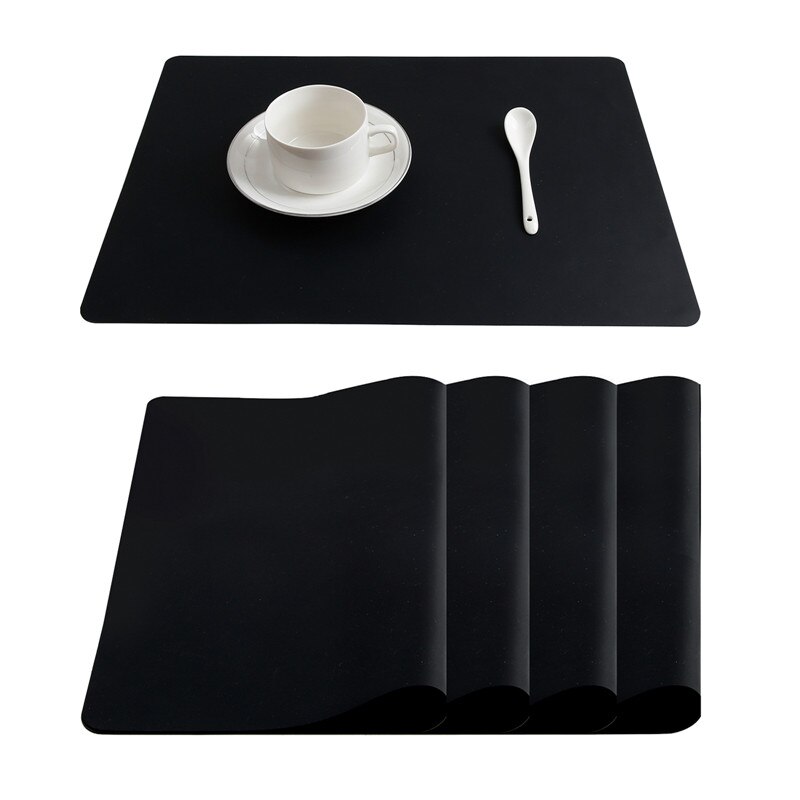 Set of 4 Silicone Placemats for Kitchen Dining Table Mat Set Heat Insulation Anti-Skidding Washable Durable Waterproof Kids Grey: Black