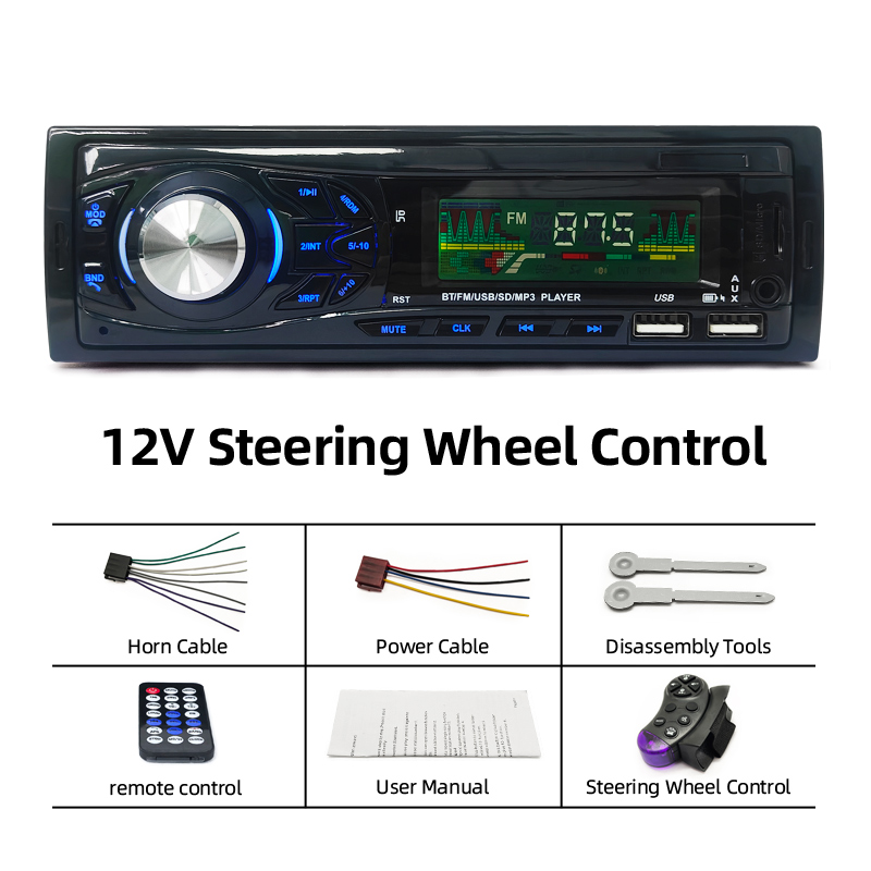 Bilradio 1 din stereospiller digital bluetooth bil  mp3 -spiller fm-radio stereo lyd musikk usb/sd med aux-inngang i dashbordet 3015: Grå