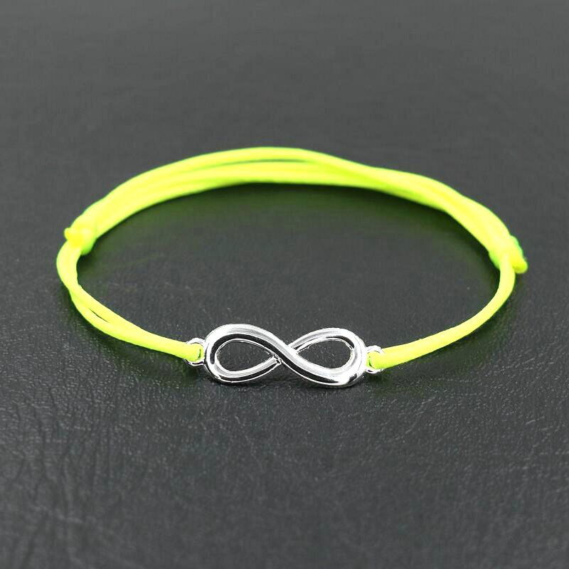 Pulsera con abalorios de circonia cúbica Infinity 8 para hombre y niña, cuerda de hilo de cuerda roja, pulseras para parejas, para niños y mujeres: firefly green