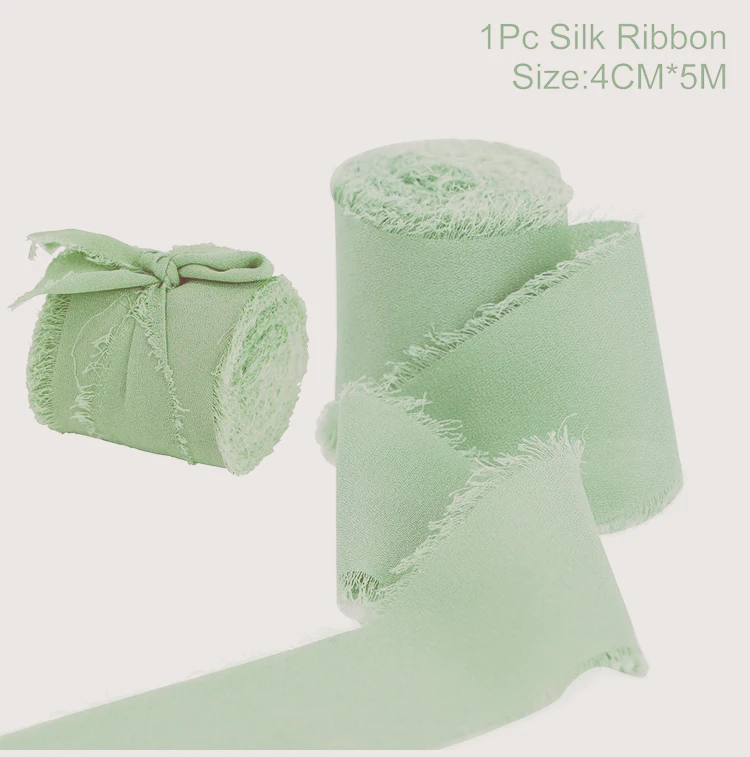 DIY randen chiffon zijdeachtige linten bruiloft uitnodiging boeket stof 4cmx5m kerstversiering cadeauverpakking: green