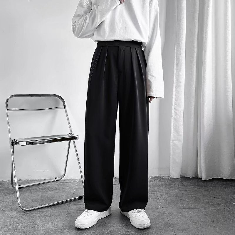 saferido Fashion Suit Pants Men Solid Dress Pants Korean Loose Straight Ice Silk Casual Pants Unisex Ormal Satin Glossy Wide-Leg Trousers