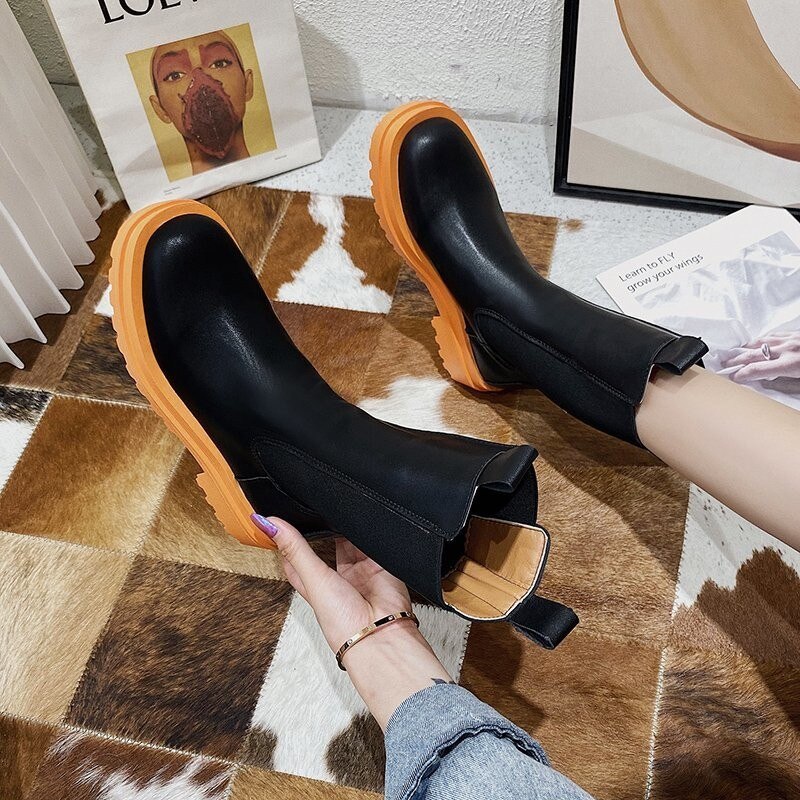 2020 botas femininas de couro marca outono inverno quente botas curtas sapatos de plataforma à prova dwaterproof água antiderrapante meados de bezerro botas mujer