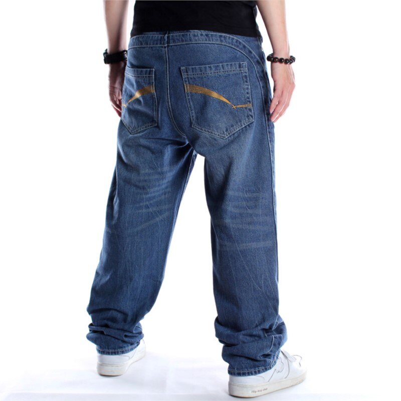 Jean large pour homme, pantalon en Denim, ample, avec broderie Hip Hop, Baggy, bleu, grande taille, 30-46