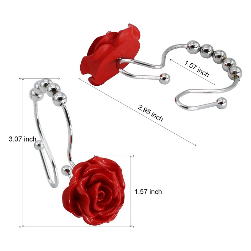LUDA-ganchos para Cortina de ducha, anillos deslizantes dobles hechos de acero inoxidable, anillo con resina rosa, varillas de ducha para baño, 12 piezas