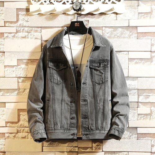 Forårs denim jakke mænd aviator jakke retro denim jakke street tøj trend afslappet frakke: Grå / L