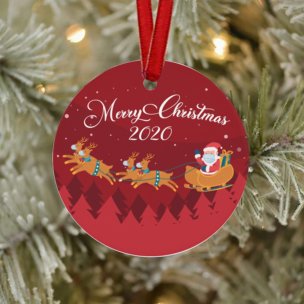 Ciondolo albero di natale Haning blocchi di legno giocattoli babbo natale indossando ornamenti maschera 2020 male ma decorazione natalizia Oc6: H