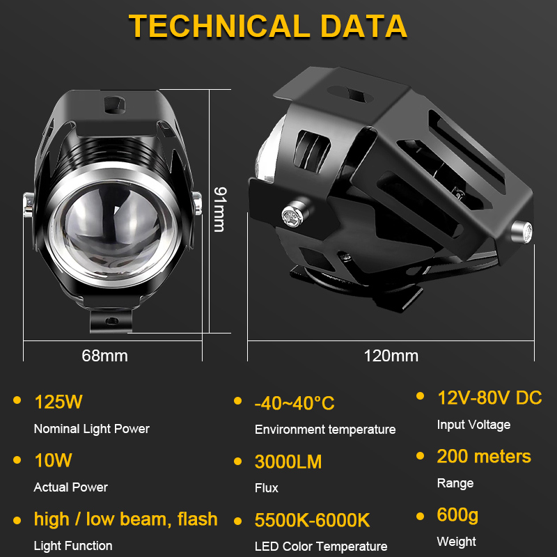 Motorcycle Headlight U5 LED Spotlights Moto Auxiliary Lightings DRL Motorbike Lamps Fog light Universal 12V For Bicycles Cars