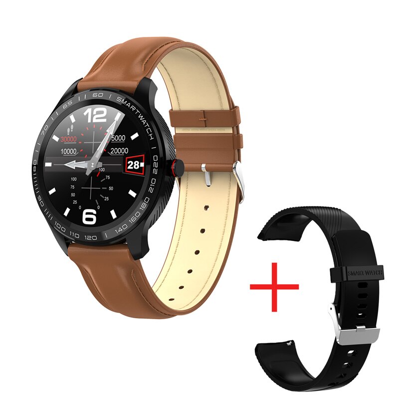 696 L9 Full touch Smart Uomini Della Vigilanza ECG + PPG Frequenza Cardiaca Misuratore di Pressione Sanguigna Monitor di ossigeno IP68 Impermeabile Bluetooth Intelligente braccialetto: brown lea A BK silic