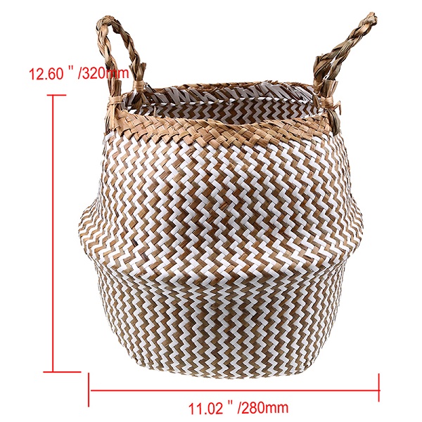 Whism S/M/L Zeewier Rotan Geweven Mand Opvouwbare Bloempot Handgemaakte Geweven Bloem Mand Kleding Opbergmanden: M 32x28cm