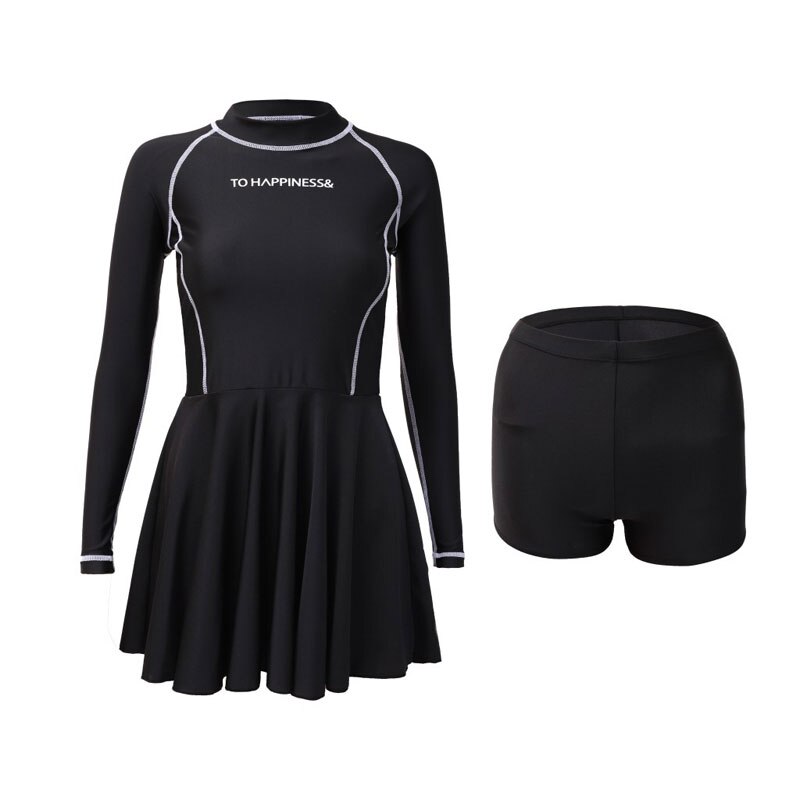 Vrouwen Lange Mouwen Rash Guard Uv Zon Bescherming Tweedelige Badpak Surfen Badpak Rok Swimdress Body Pak