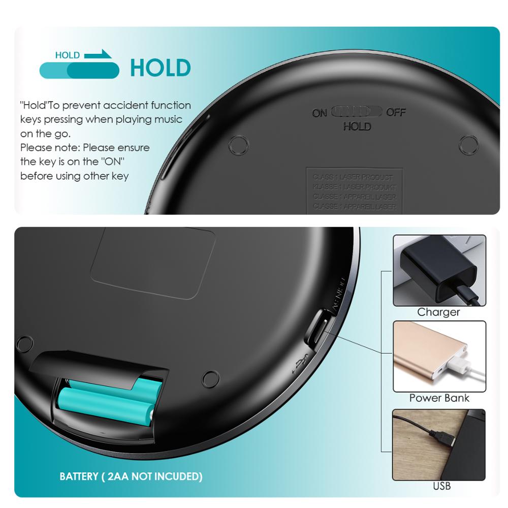 Round Style Portable CD Player Headphone HiFi Music Reproductor CD Walkman Discman Player Shockproof Lecteur CD With AUX Cable