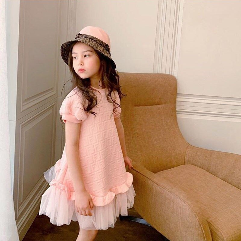 Girls Dress Kids Cotton Dresses for Girls Winter Outfits Casual Dress Pink Color Toddler Girl Dress with Lace Flower
