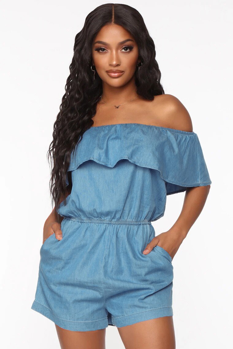 Monos vaqueros con volantes para mujer, peto de Sport con bolsillos, Pelele de cintura elástica, Pantalones vaqueros de una pieza, monos azules para mujer