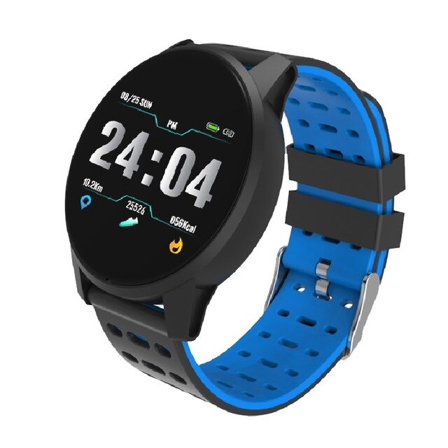Sport smart ur mænd kvinder blodtryk vandtæt aktivitet fitness tracker pulsmåler smartwatch til android ios: Blå