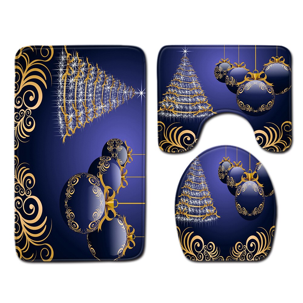 Drie sets toiletmatten voor de kerstbadkamer, badmatten en tapijten, zeemeermin badkamer, bamboe badmat, badmat: Q190705-a048