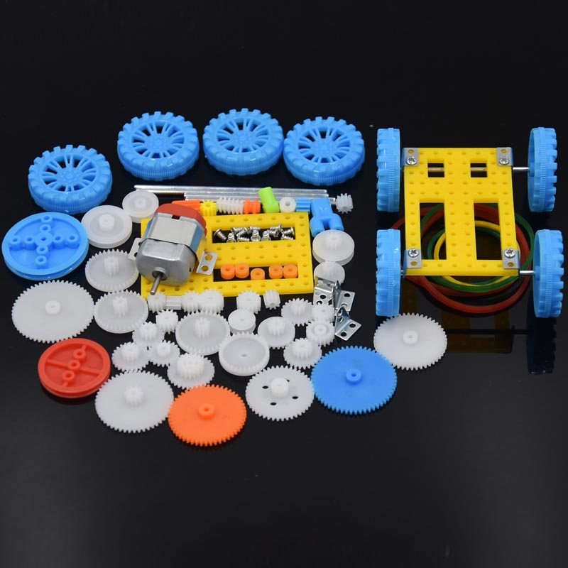 77 stk plast gear motor gearkasse model håndværk diy firehjulstræk bil auto robot børn rack remskive bælte videnskabeligt eksperiment