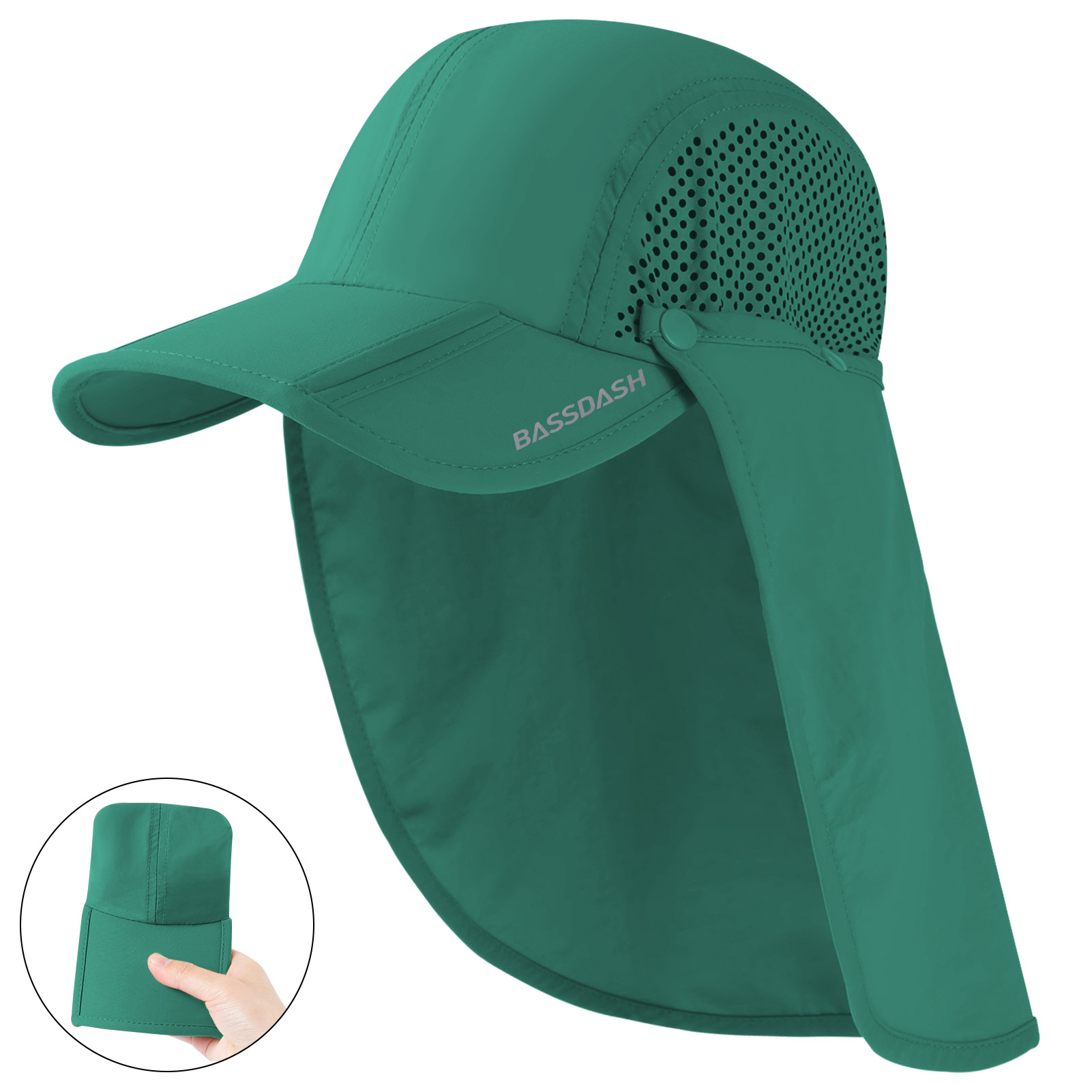 BASSDASH-Chapéu de pesca dobrável com aba removível do pescoço, portátil para homens e mulheres, golfe e caminhada, UPF 50 Plus: YELLOW