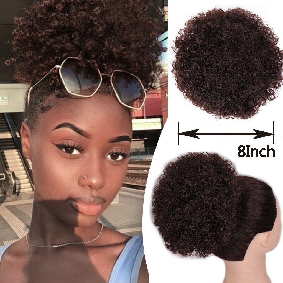 QUEENYANG Synthetic Drawstring African Fluffy Artificial Afro Puff Bun Puffs Ponytails Bun Wrap Natural Black Hair Extensions: F6-223