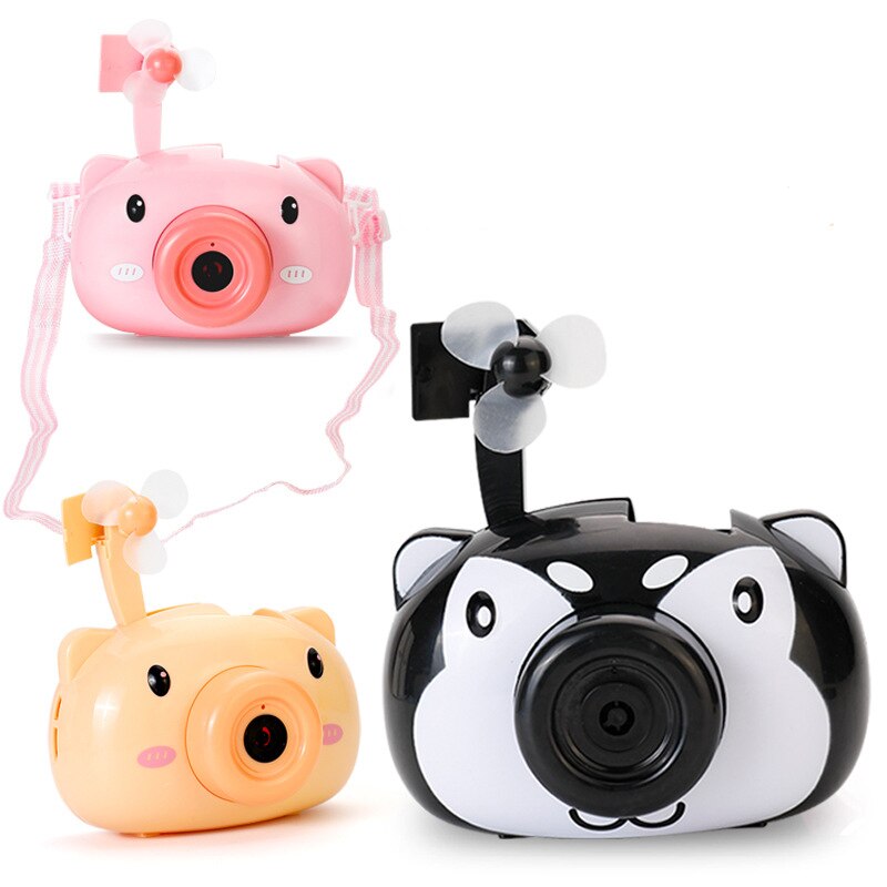 Funny Pig Dog Camera Bubble Maker With Light Music Automatic Fan Electric Bubble Blower Outdoor Game Party Toys For Children