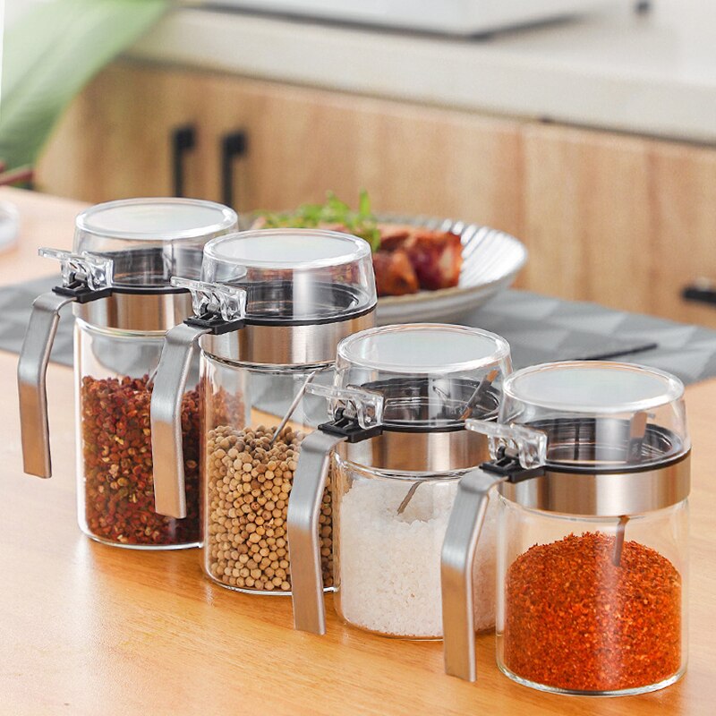 Yomdid Kruiden Pot Glazen Fles Kruiderij Opbergdoos Zout Peper Suiker Aroma Container Met Pp Deksel Keuken Benodigdheden