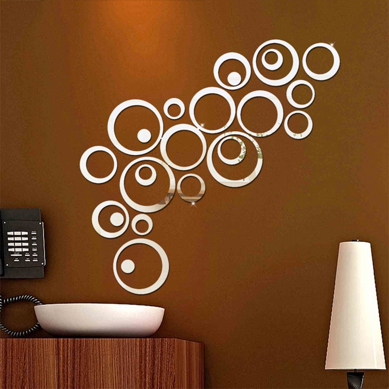 24 stks/set Mode Delicate 3D Cirkel Decoratieve Spiegel Sticker Home Muurstickers Creatieve DIY Woonkamer Decoratie