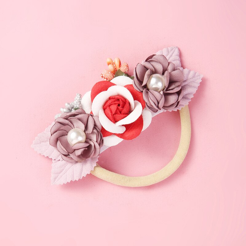 Balleenshiny Children's Headdress Baby Headband Handmade Pearl Stitching Flower Hair Band Seamless Elastic Rubber Hairband: 6