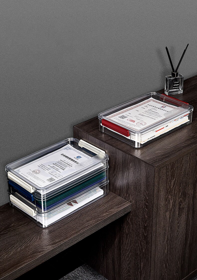 Clear Document Storage Box Family Certificate Document Case Household Real Estate Bag Manual A4 Paper Organization